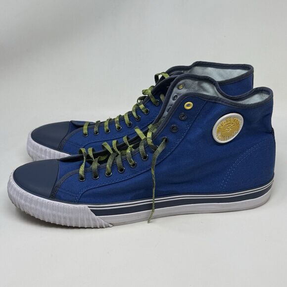 PF Flyers Center Hi Reiss Sneakers Mens 17 Blue Yellow Canvas Retro Shoes - Picture 2 of 14